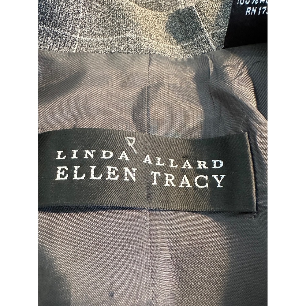 Linda Allard Ellen Tracy Blazer Size 14 Grey Wool Blend Windowpane Plaid Office - Picture 7 of 10